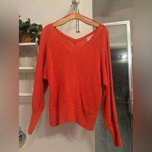 Anthropologie Vibrant Orange V-Neck Sweater